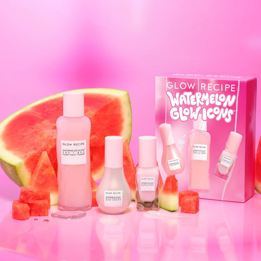 Watermelon Glow Icons Skin Care Gift Set - Niacinamide Dew Drops Face Serum (40Ml) + PHA + BHA Pore Minimizing Toner with Hyaluronic Acid (150Ml) + Pink Juice Facial Moisturizer (25Ml)
