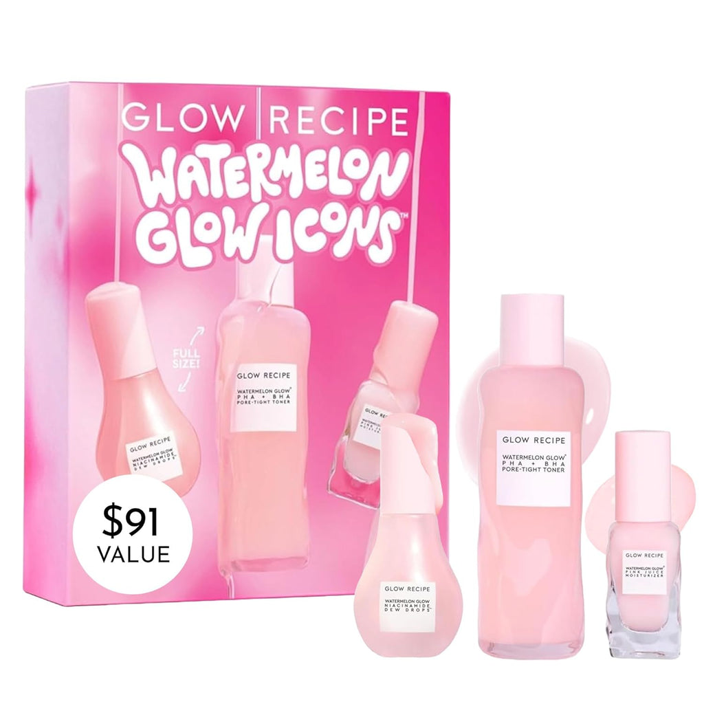 Watermelon Glow Icons Skin Care Gift Set - Niacinamide Dew Drops Face Serum (40Ml) + PHA + BHA Pore Minimizing Toner with Hyaluronic Acid (150Ml) + Pink Juice Facial Moisturizer (25Ml)